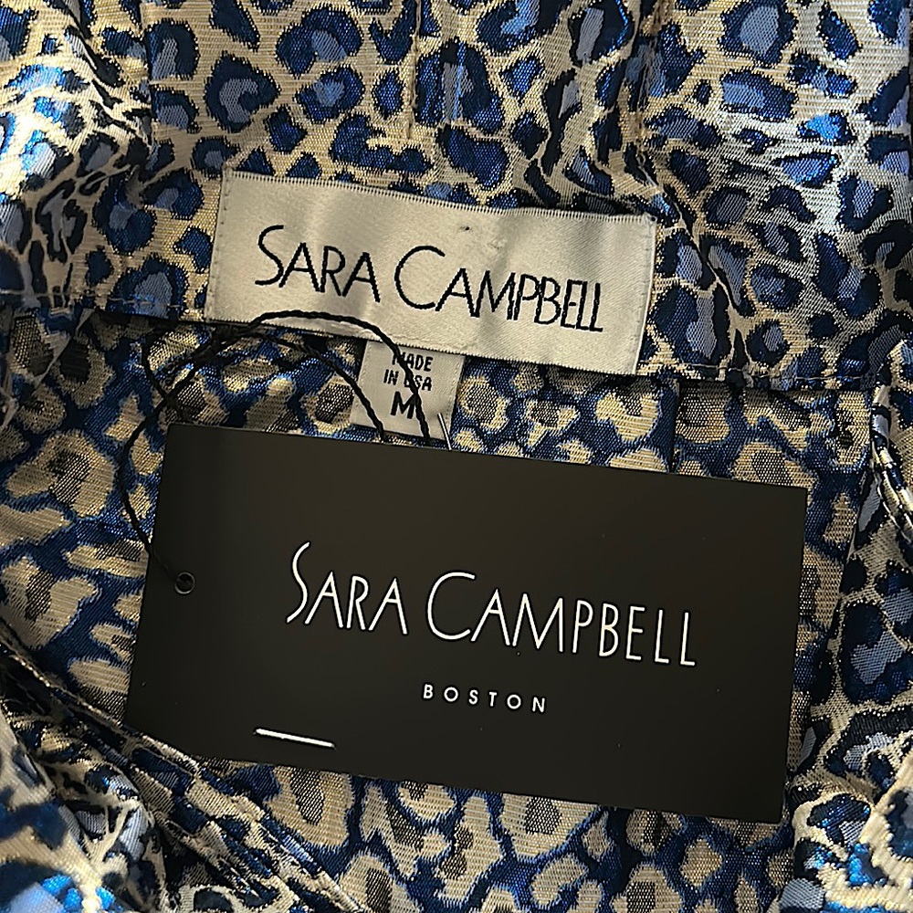 Sara Campbell NWT Blue Metallic Animal Print Jacquard Paperbag Shirt Top *Sz M* - Picture 4 of 4